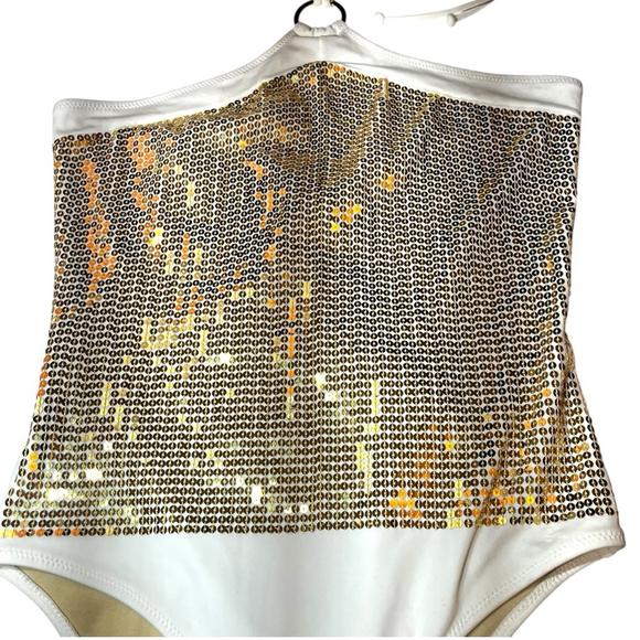 Rochford Australia Gold Sequin & Cream Halter Bathingsuit, 12 - Picture 5 of 15